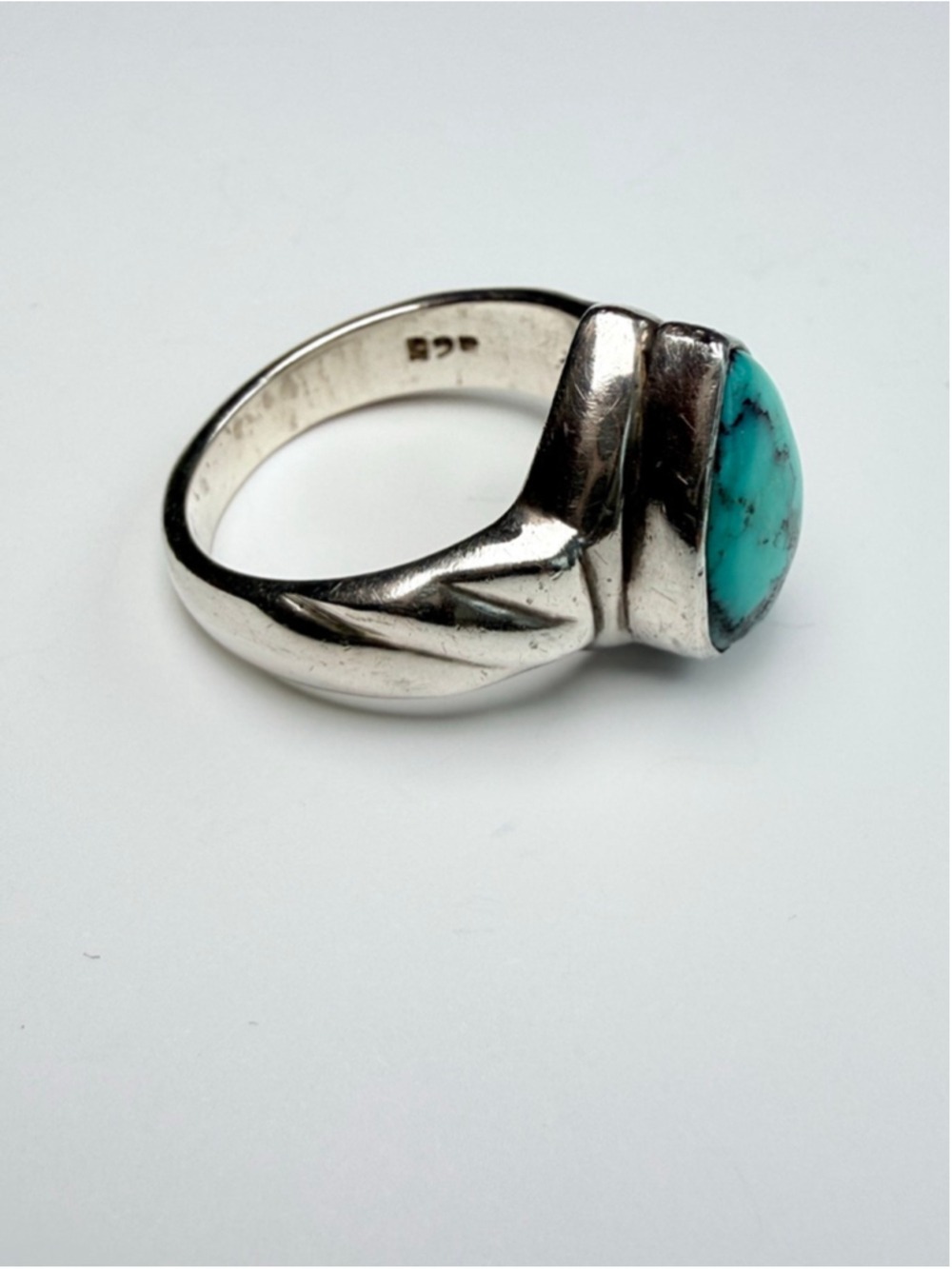 Southwestern Turquoise Tear Drop 925 Sterling Silver Cable Vintage Ring - Picture 2 of 10